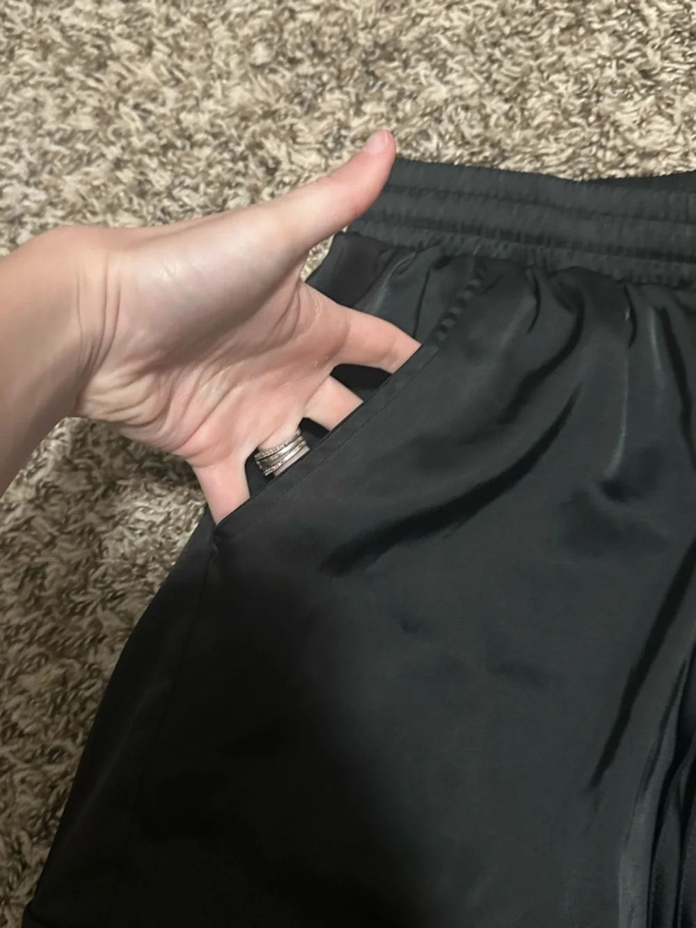 Black Satin cargo joggers size XL New With Tags - 32” waist